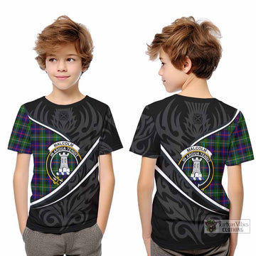 Malcolm Tartan Family Crest Kid T-shirt Celtic Scottish Thistle Floral