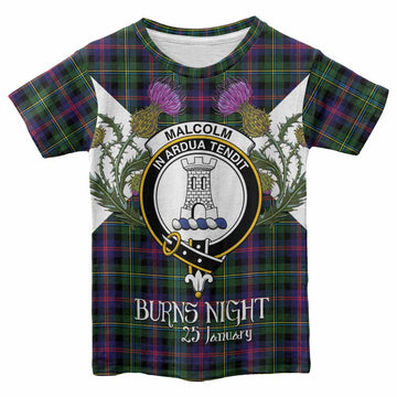Malcolm Tartan Family Crest Kid T-shirt Scottish Burns Night Thistle Floral