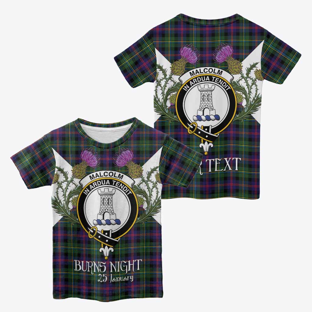 Malcolm Tartan Family Crest Kid T-shirt Scottish Burns Night Thistle Floral