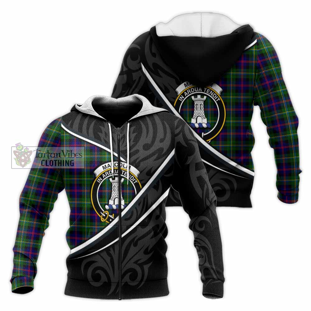 Malcolm Tartan Family Crest Knitted Hoodie Celtic Scottish Thistle Floral - Tartan Vibes Clothing