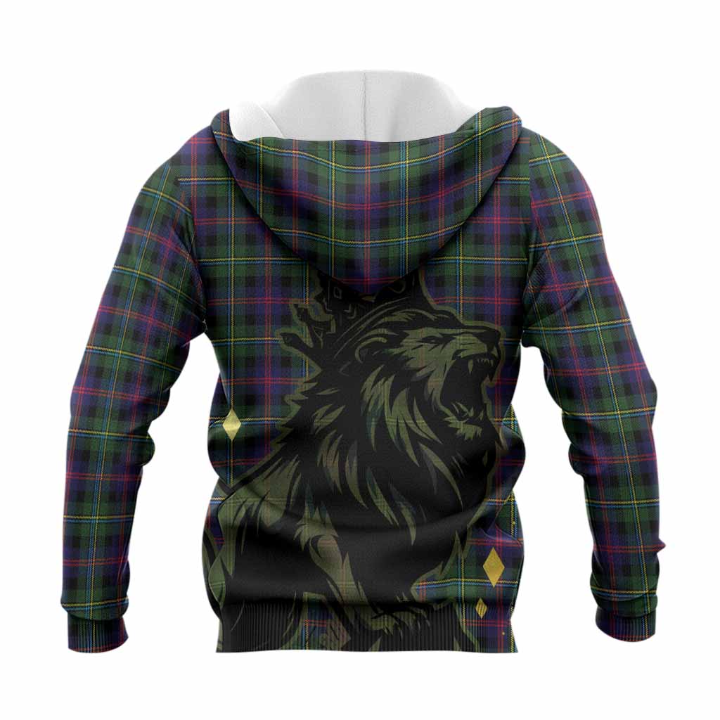 Malcolm Tartan Family Crest Knitted Hoodie Crowned Lion Roaring