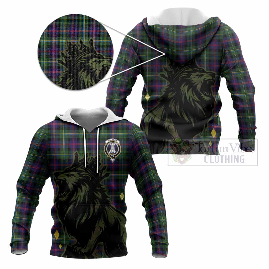 Malcolm Tartan Family Crest Knitted Hoodie Crowned Lion Roaring