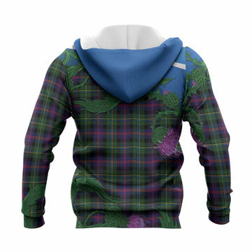 Malcolm Tartan Family Crest Knitted Hoodie Thistle in Minimalism