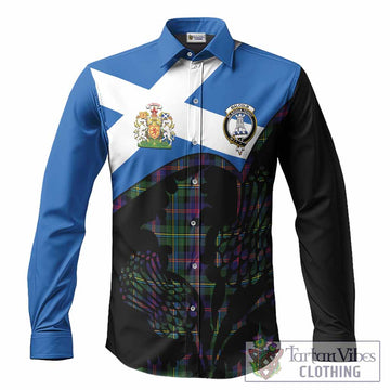 Malcolm Tartan Family Crest Long Sleeve Button Shirts Scotland Thistle Floral Flag Style