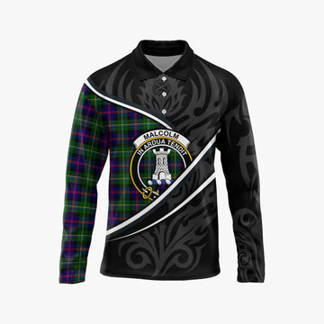 Malcolm Tartan Family Crest Long Sleeve Polo Shirt Celtic Scottish Thistle Floral