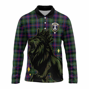 Malcolm Tartan Family Crest Long Sleeve Polo Shirt Crowned Lion Roaring