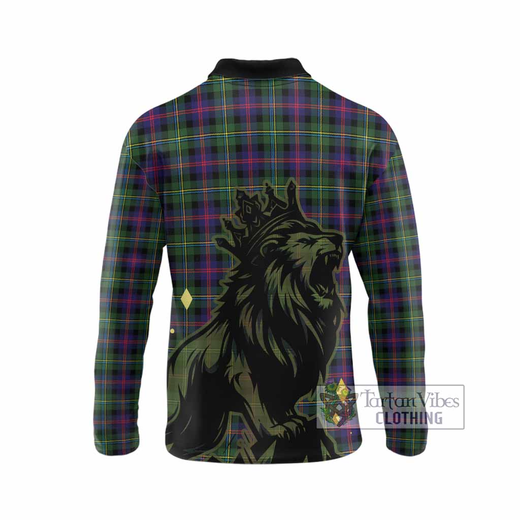 Malcolm Tartan Family Crest Long Sleeve Polo Shirt Crowned Lion Roaring