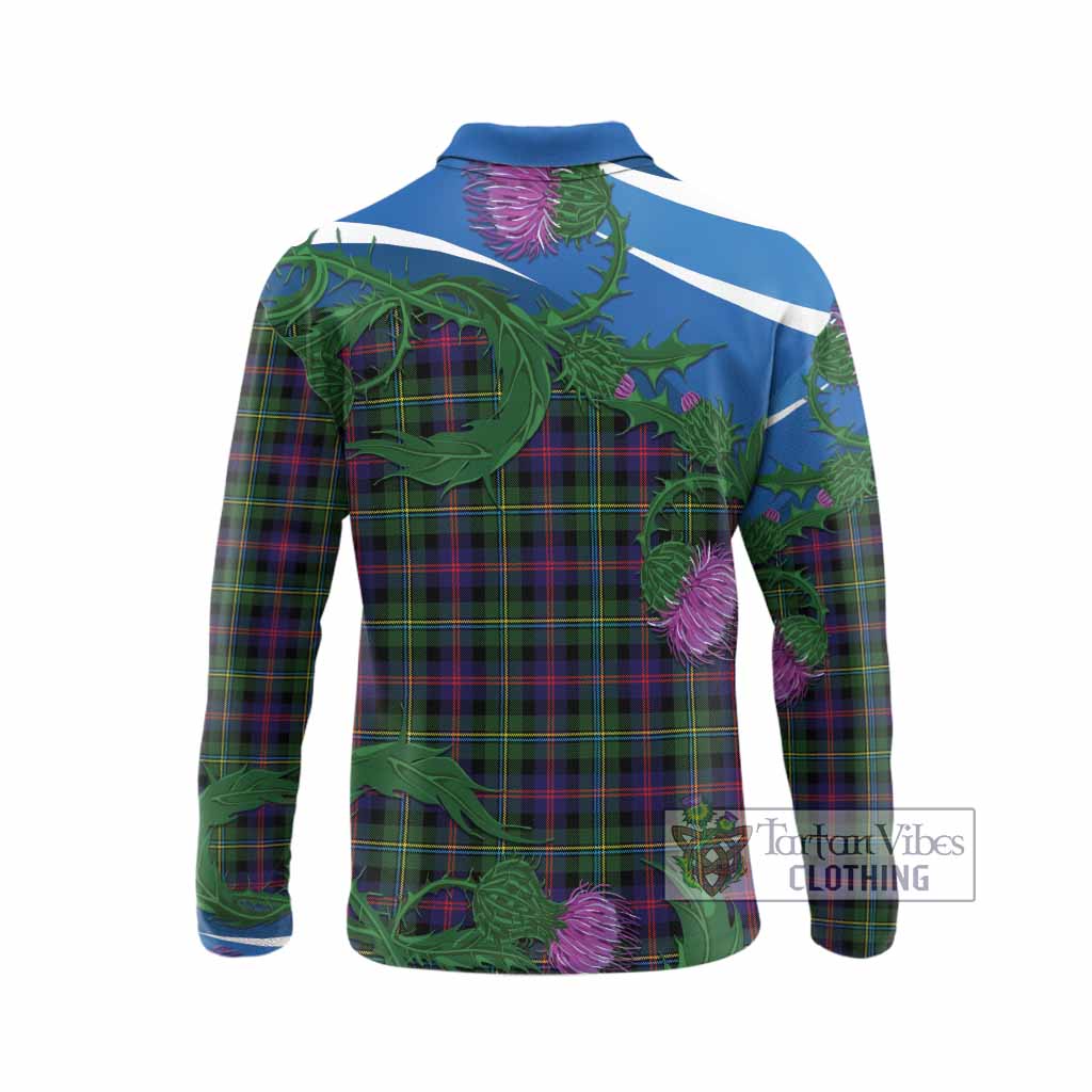Malcolm Tartan Family Crest Long Sleeve Polo Shirt Thistle in Minimalism