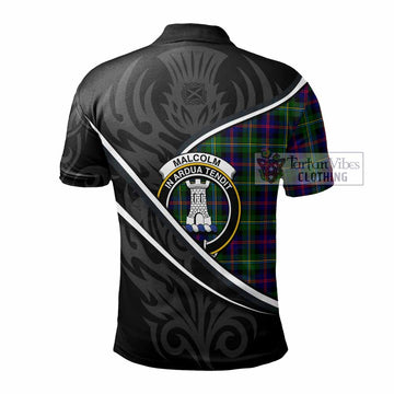 Malcolm Tartan Family Crest Polo Shirt Celtic Scottish Thistle Floral