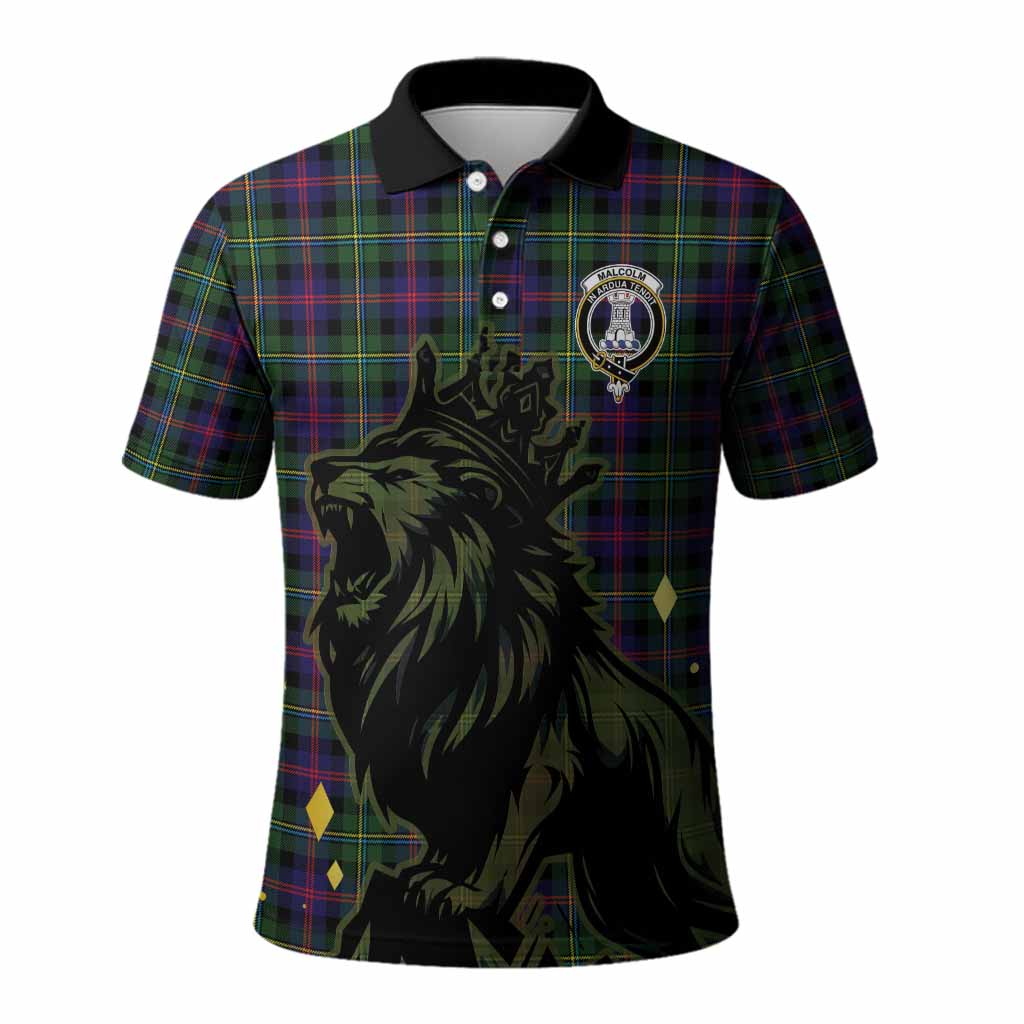 Malcolm Tartan Family Crest Polo Shirt Crowned Lion Roaring