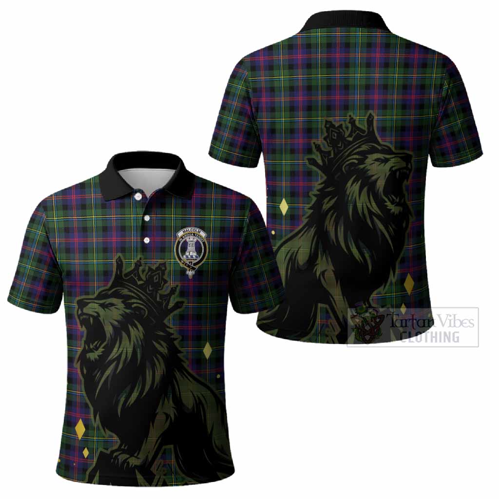Malcolm Tartan Family Crest Polo Shirt Crowned Lion Roaring