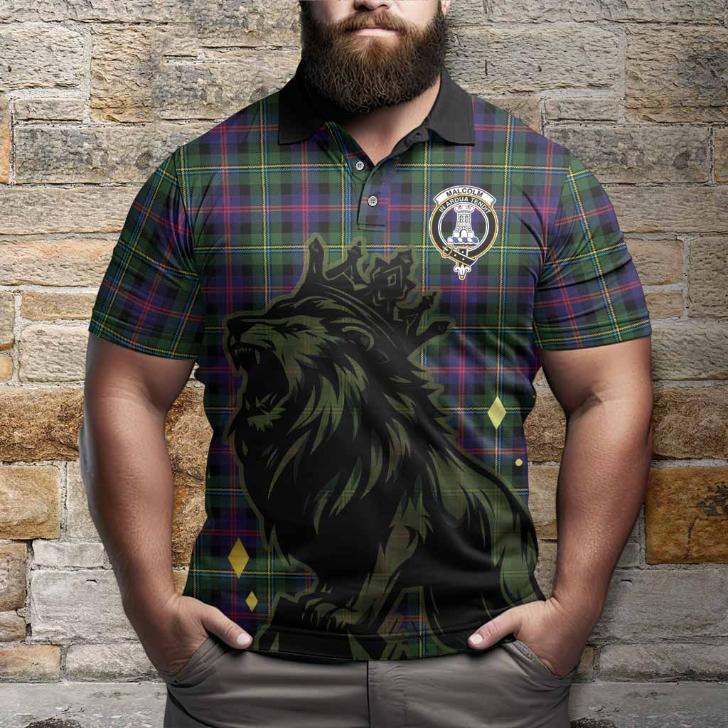 Malcolm Tartan Family Crest Polo Shirt Crowned Lion Roaring