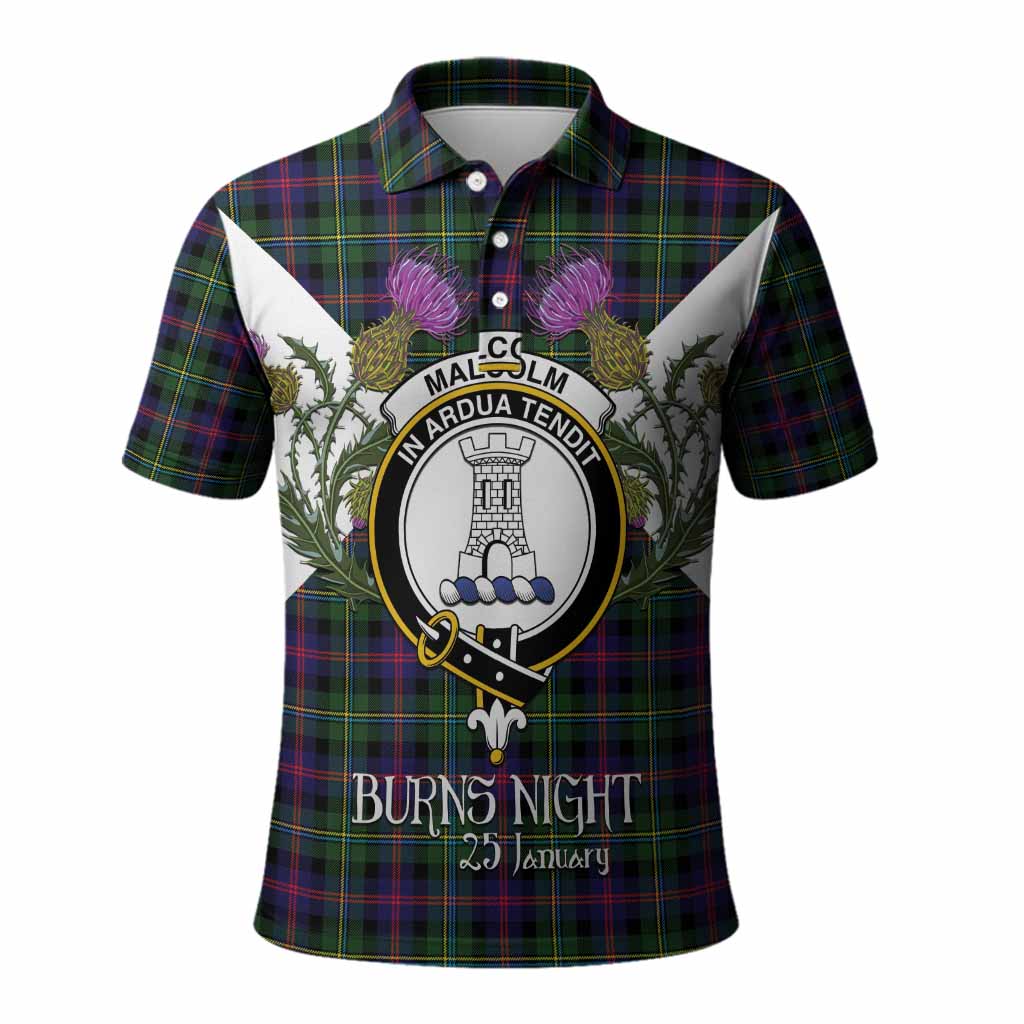 Malcolm Tartan Family Crest Polo Shirt Scottish Burns Night Thistle Floral