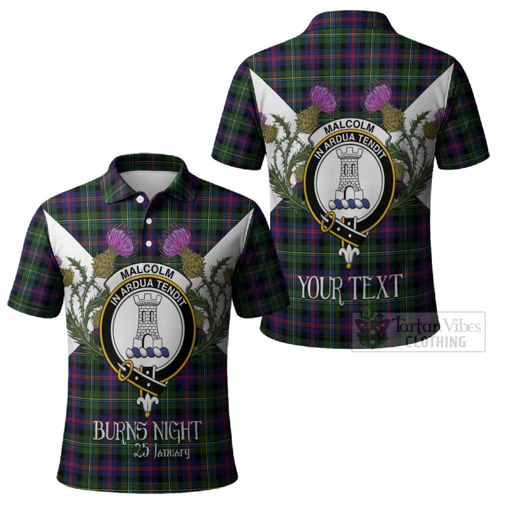 Malcolm Tartan Family Crest Polo Shirt Scottish Burns Night Thistle Floral