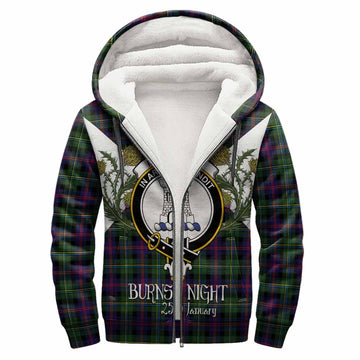 Malcolm Tartan Family Crest Sherpa Hoodie Scottish Burns Night Thistle Floral