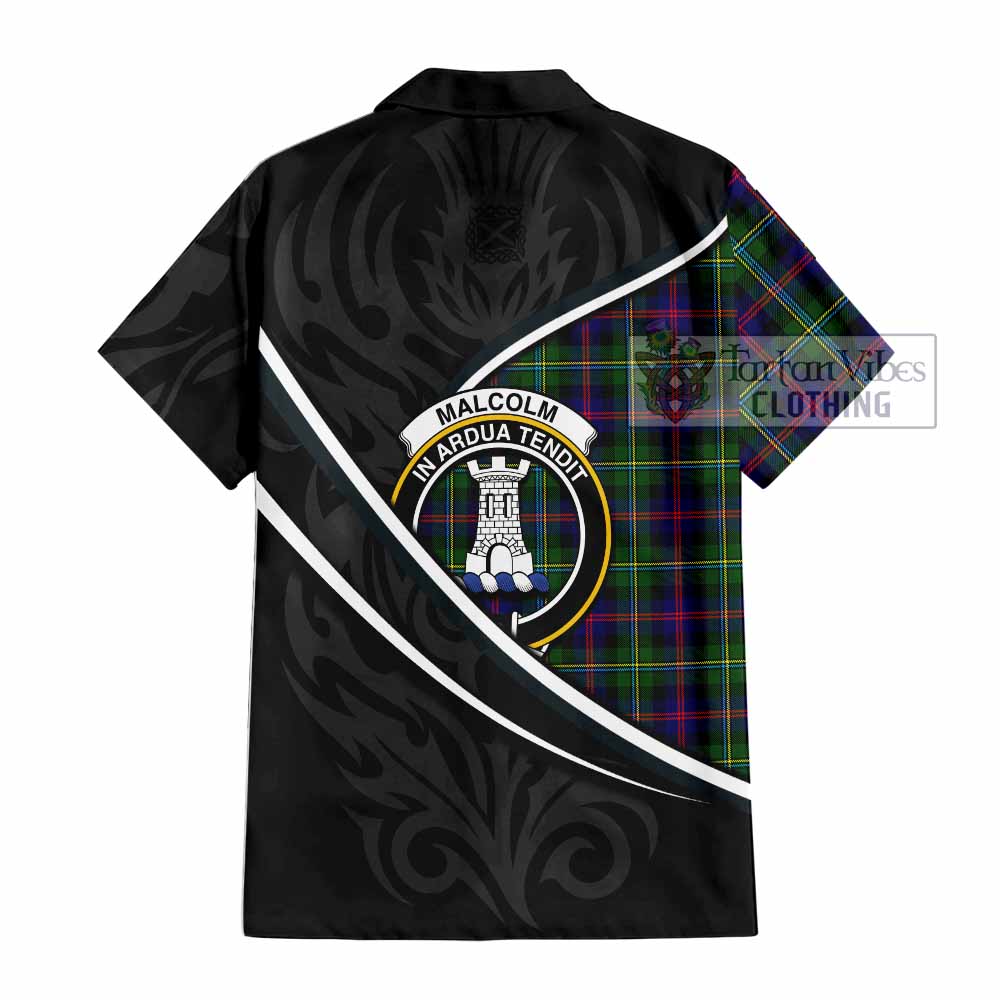 Malcolm Tartan Family Crest Short Sleeve Button Shirt Celtic Scottish Thistle Floral - Tartan Vibes Clothing