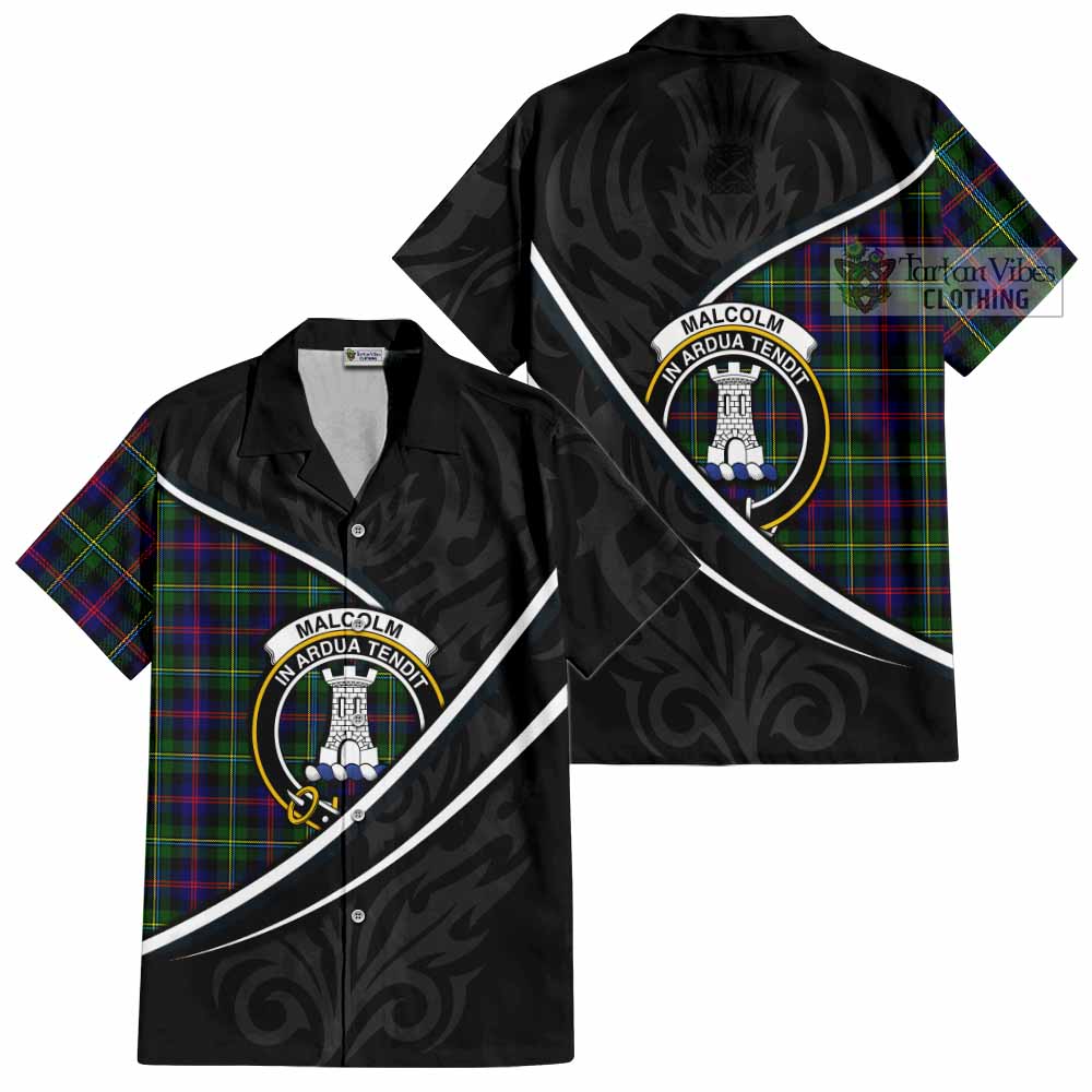 Malcolm Tartan Family Crest Short Sleeve Button Shirt Celtic Scottish Thistle Floral - Tartan Vibes Clothing