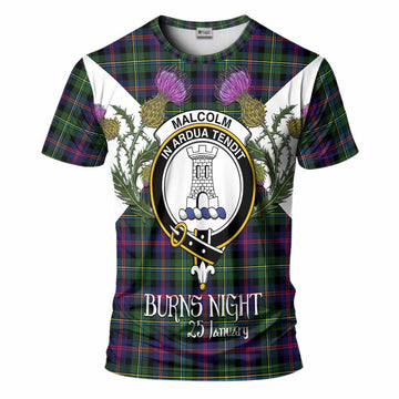 Malcolm Tartan Family Crest T-Shirt Scottish Burns Night Thistle Floral