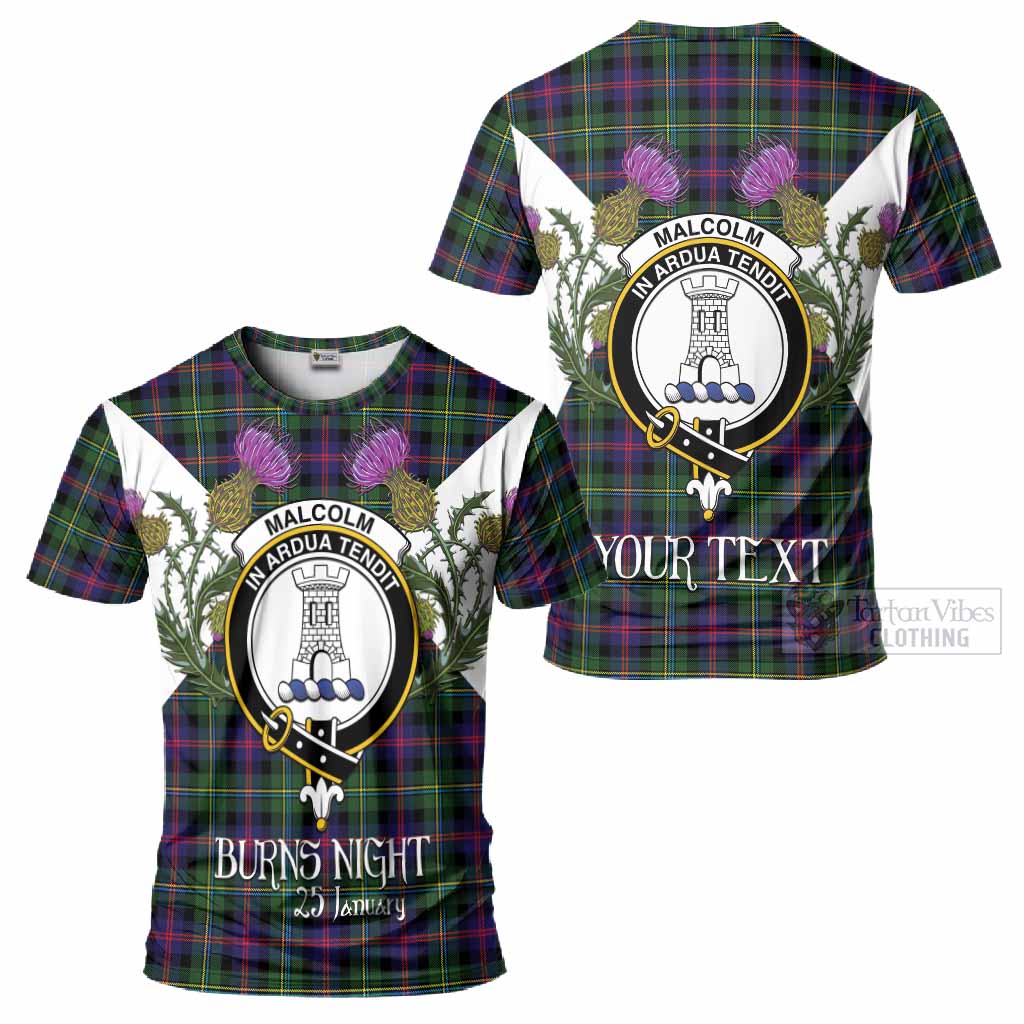 Malcolm Tartan Family Crest T-Shirt Scottish Burns Night Thistle Floral