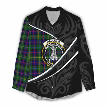 Malcolm Tartan Family Crest Women Casual Shirt Celtic Scottish Thistle Floral - Tartan Vibes Clothing