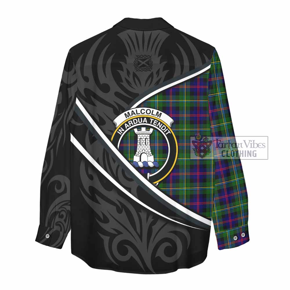 Malcolm Tartan Family Crest Women Casual Shirt Celtic Scottish Thistle Floral - Tartan Vibes Clothing