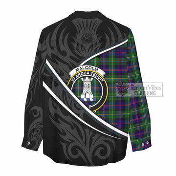 Malcolm Tartan Family Crest Women Casual Shirt Celtic Scottish Thistle Floral - Tartan Vibes Clothing
