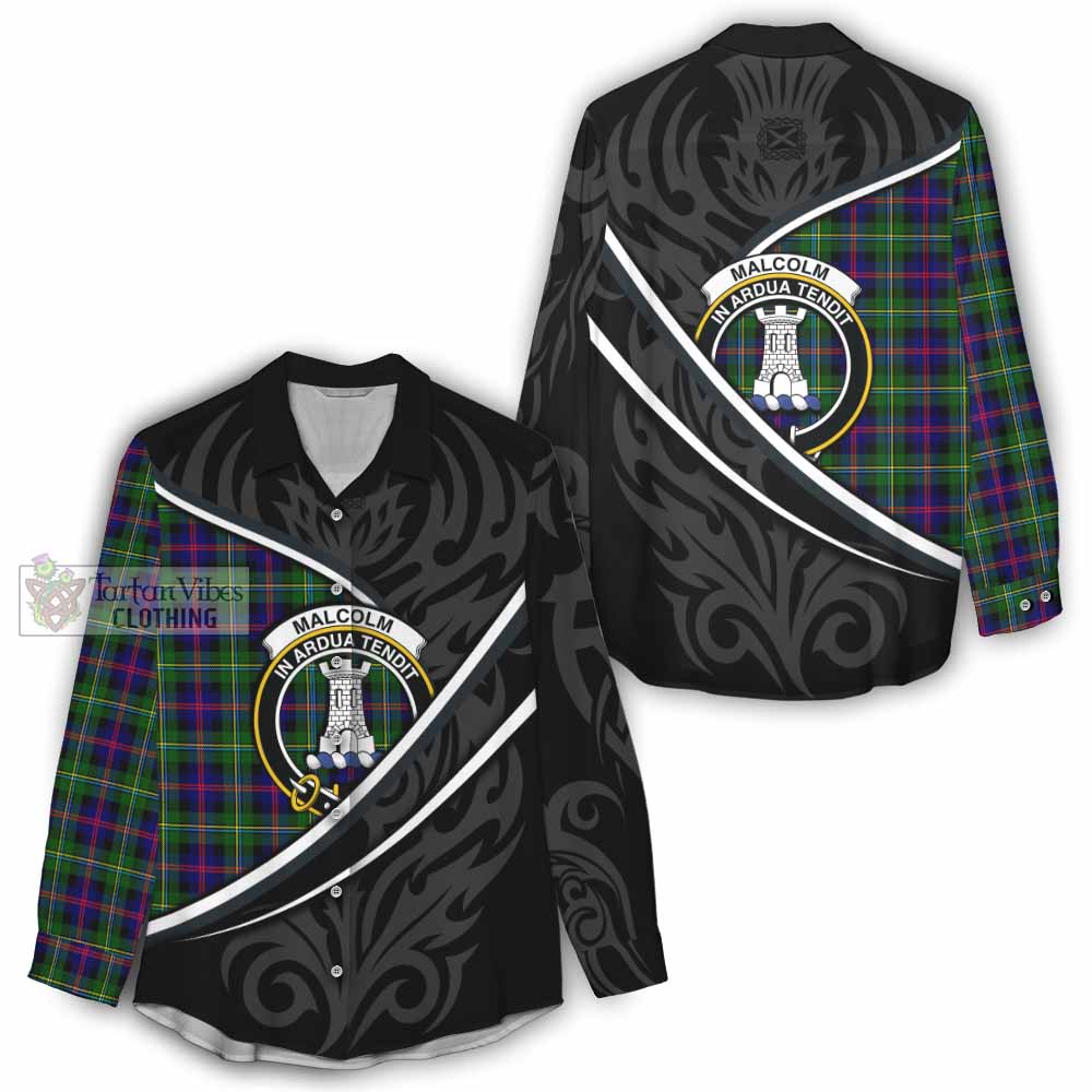 Malcolm Tartan Family Crest Women Casual Shirt Celtic Scottish Thistle Floral - Tartan Vibes Clothing