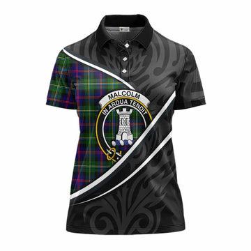 Malcolm Tartan Family Crest Women's Polo Shirt Celtic Scottish Thistle Floral
