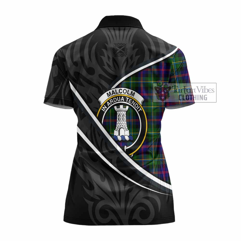 Malcolm Tartan Family Crest Women's Polo Shirt Celtic Scottish Thistle Floral - Tartan Vibes Clothing