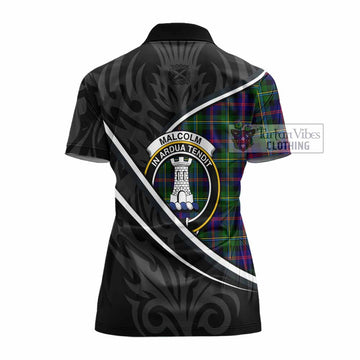 Malcolm Tartan Family Crest Women's Polo Shirt Celtic Scottish Thistle Floral