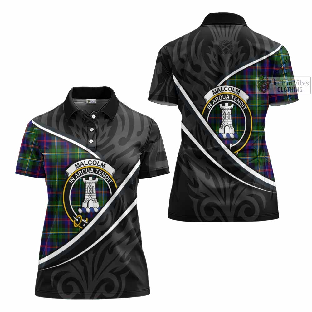 Malcolm Tartan Family Crest Women's Polo Shirt Celtic Scottish Thistle Floral - Tartan Vibes Clothing