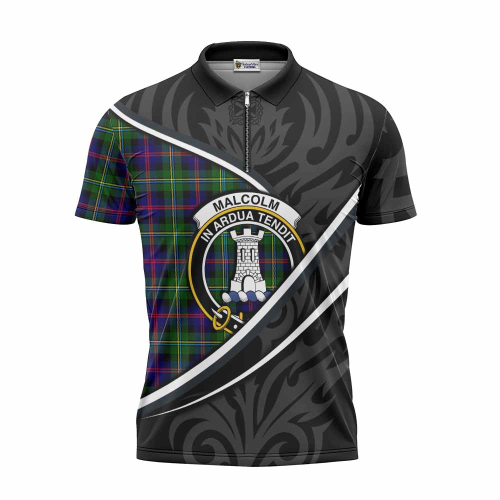 Malcolm Tartan Family Crest Zipper Polo Shirt Celtic Scottish Thistle Floral - Tartan Vibes Clothing