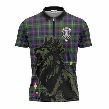 Malcolm Tartan Family Crest Zipper Polo Shirt Crowned Lion Roaring