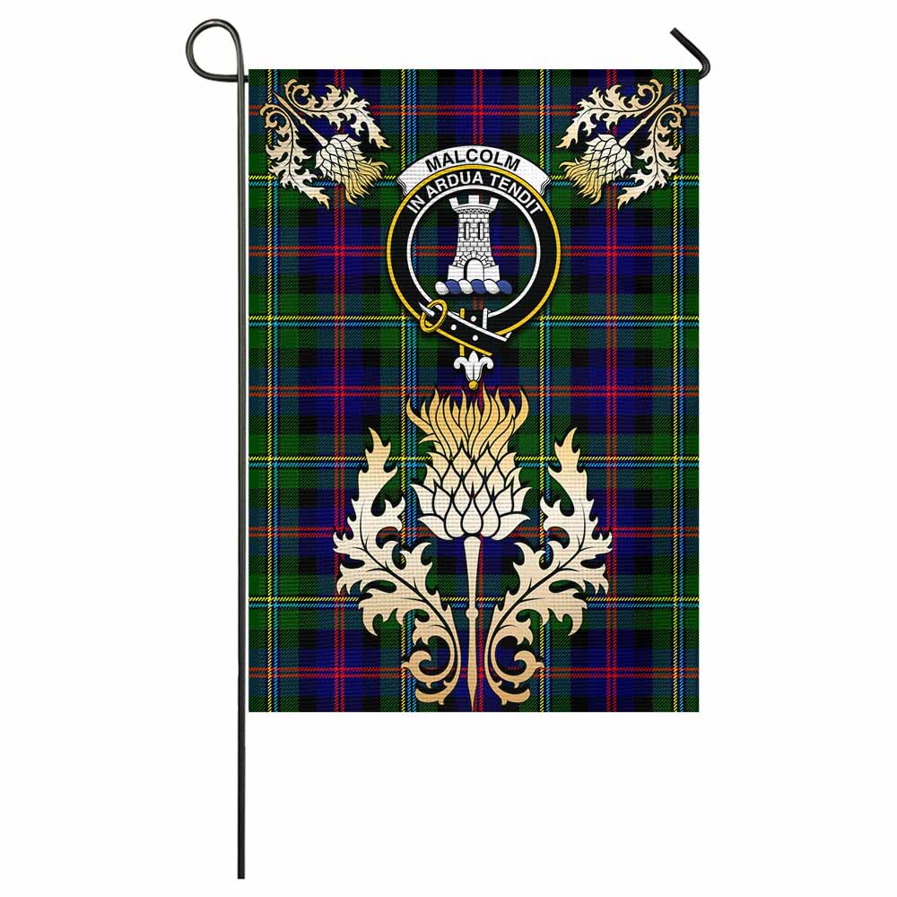 Malcolm Tartan Garden Flag with Golden Regal Scottish Thistle Emblem - Tartan Vibes Clothing