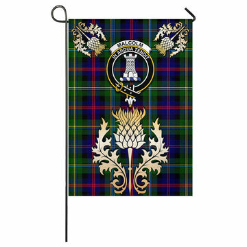 Malcolm Tartan Garden Flag with Golden Regal Scottish Thistle Emblem