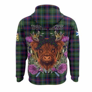 Malcolm Tartan Hoodie Scottish Thistle Heilan Coo