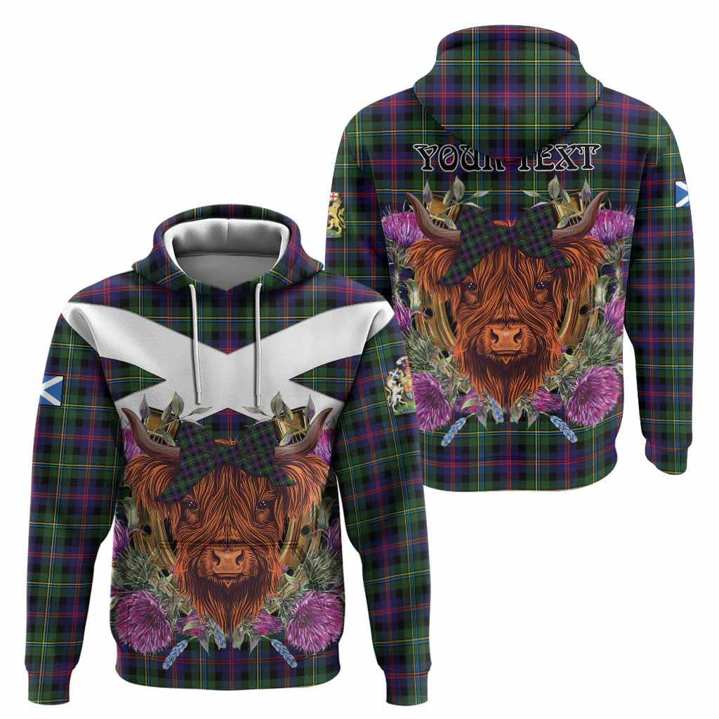 Malcolm Tartan Hoodie Scottish Thistle Heilan Coo