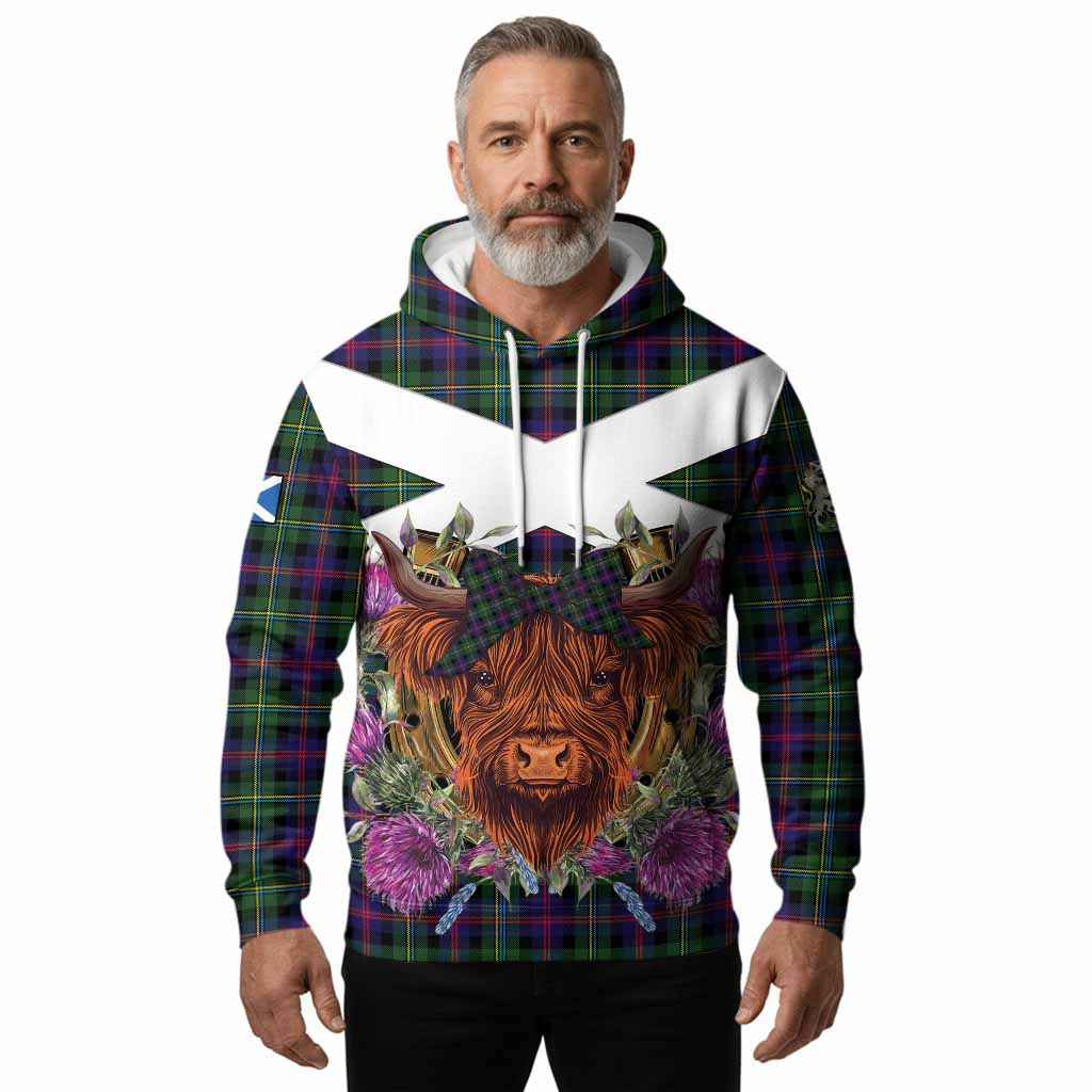 Malcolm Tartan Hoodie Scottish Thistle Heilan Coo