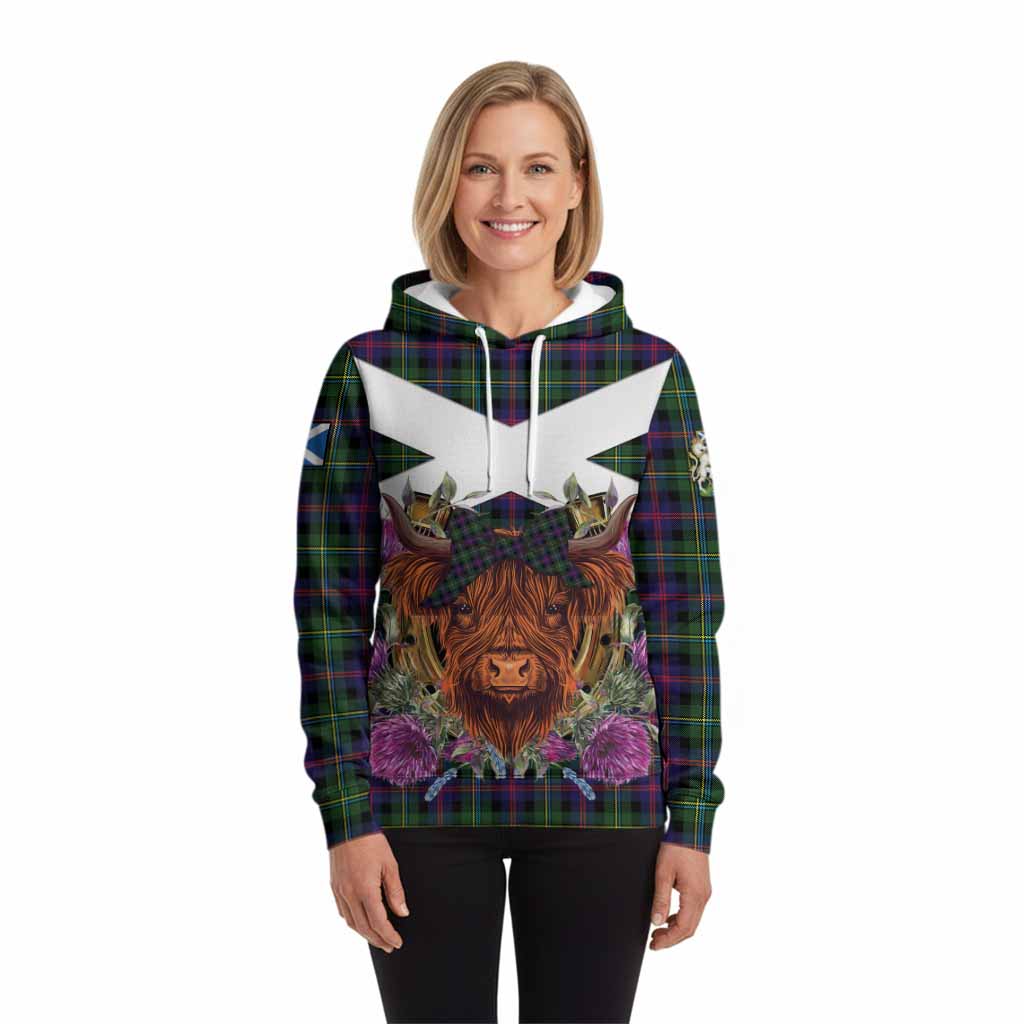 Malcolm Tartan Hoodie Scottish Thistle Heilan Coo