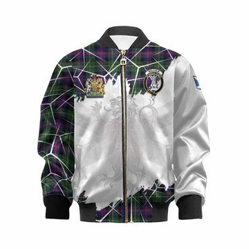 Malcolm Tartan Kid Bomber Jacket with Family Crest and Lion Rampant Grunge Style