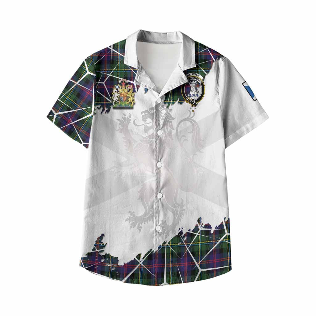 Malcolm Tartan Kid Hawaiian Shirt with Family Crest and Lion Rampant Grunge Style