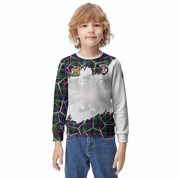 Malcolm Tartan Kid Knitted Sweatshirt with Family Crest and Lion Rampant Grunge Style