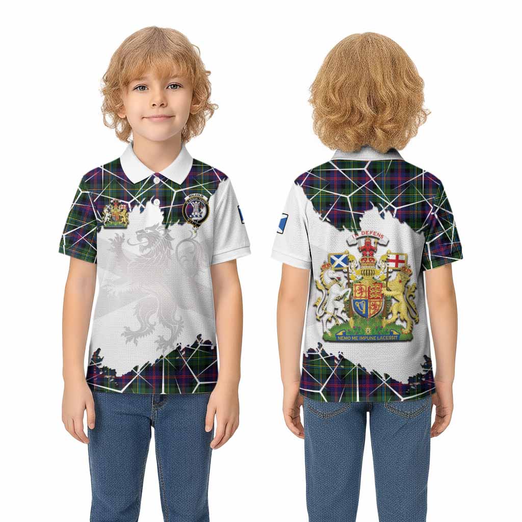 Malcolm Tartan Kid Polo Shirt with Family Crest and Lion Rampant Grunge Style