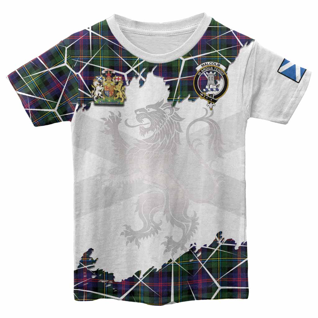 Malcolm Tartan Kid T-shirt with Family Crest and Lion Rampant Grunge Style