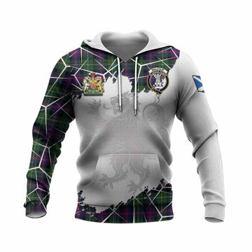 Malcolm Tartan Knitted Hoodie with Family Crest and Lion Rampant Grunge Style