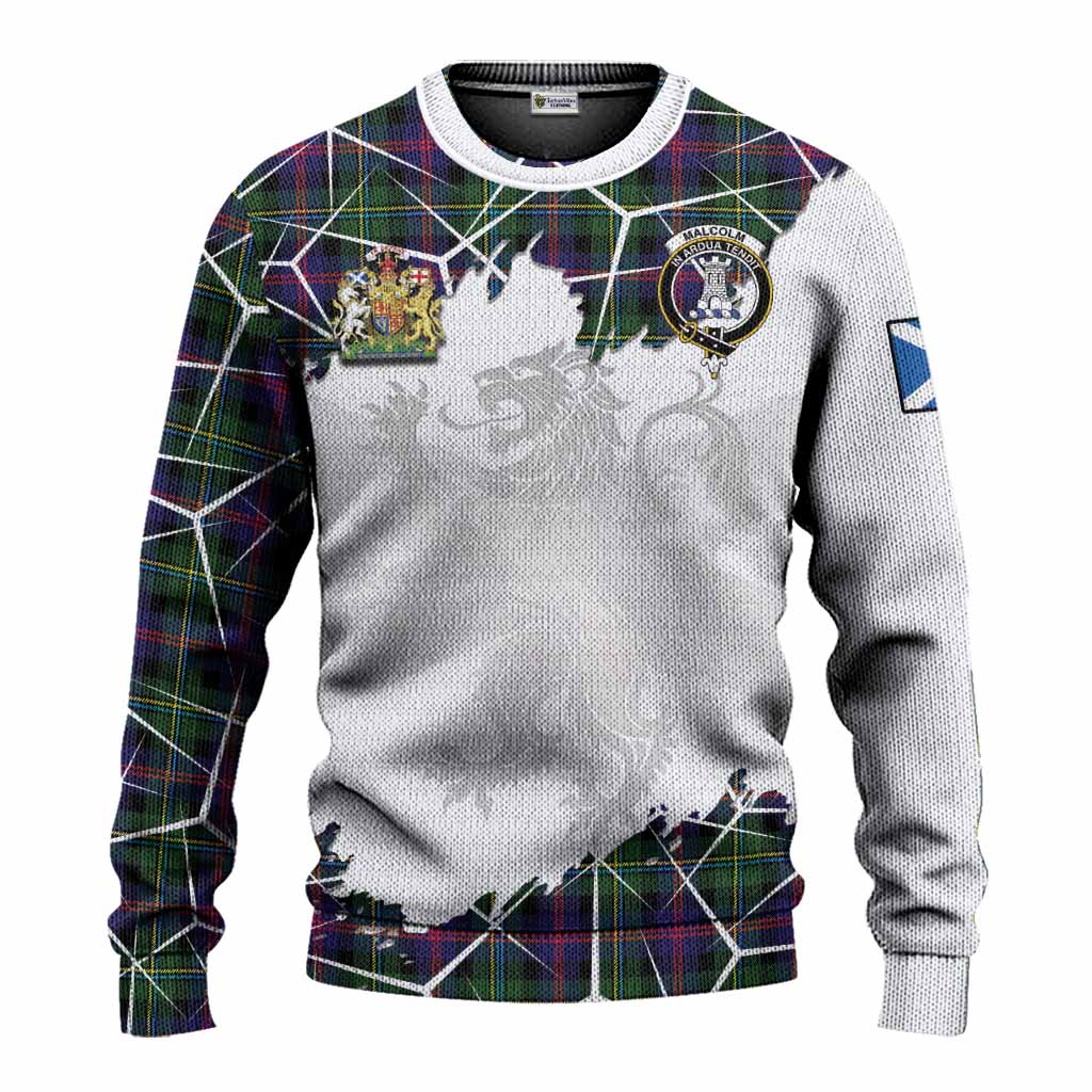 Malcolm Tartan Knitted Sweater with Family Crest and Lion Rampant Grunge Style