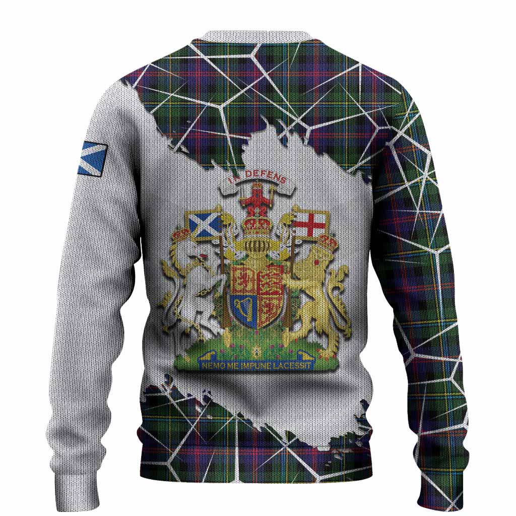 Malcolm Tartan Knitted Sweater with Family Crest and Lion Rampant Grunge Style