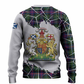 Malcolm Tartan Knitted Sweater with Family Crest and Lion Rampant Grunge Style