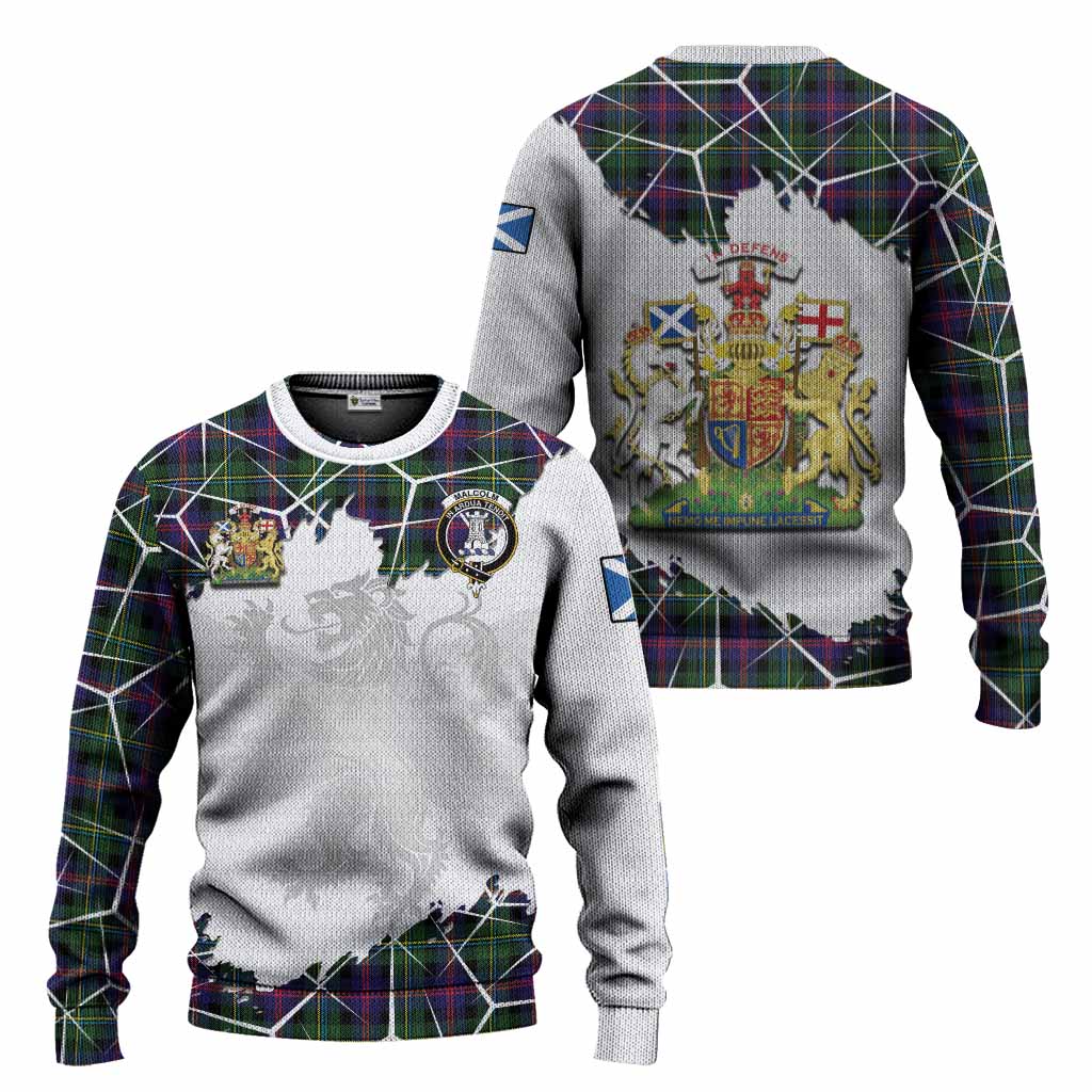 Malcolm Tartan Knitted Sweater with Family Crest and Lion Rampant Grunge Style