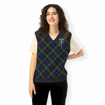 Malcolm Tartan Knitted V-Neck Vest with Family Crest Cross Style
